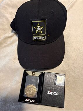 U.S. Army Black Baseball Cap with Zippo Collectible Lighter